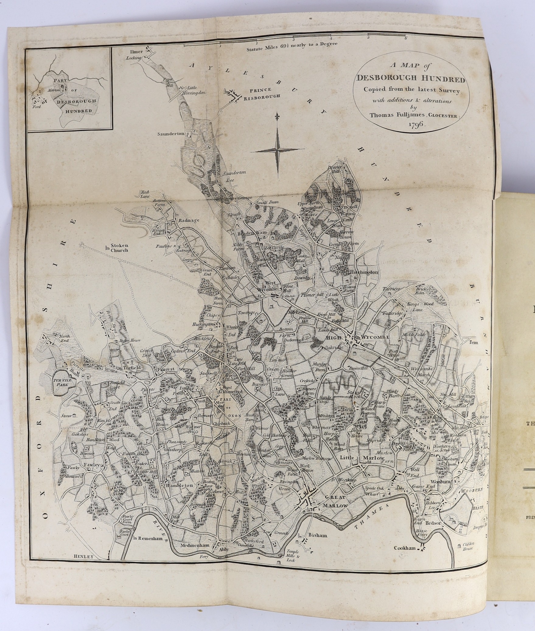 BUCKINGHAMSHIRE - Langley, Thomas - The History and Antiquities of the Hundred of Desborough and Deanery of Wycombe, in Buckinghamshire, 4to, original half calf, with map, 3 plates and 2 tables, all folding, London, 1797